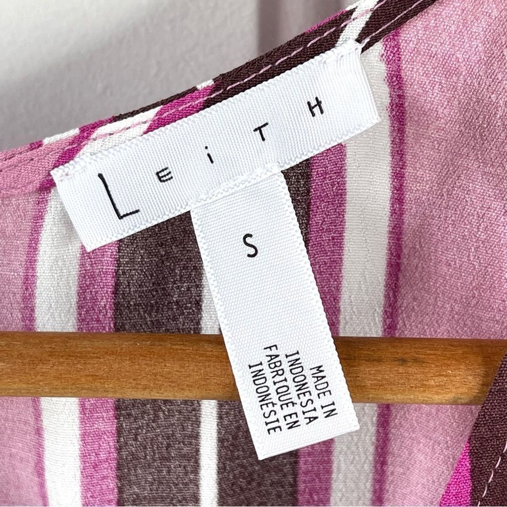 Leith multicolor print striped short sleeve V neck pink purple dress Sz Small - Picture 5 of 10